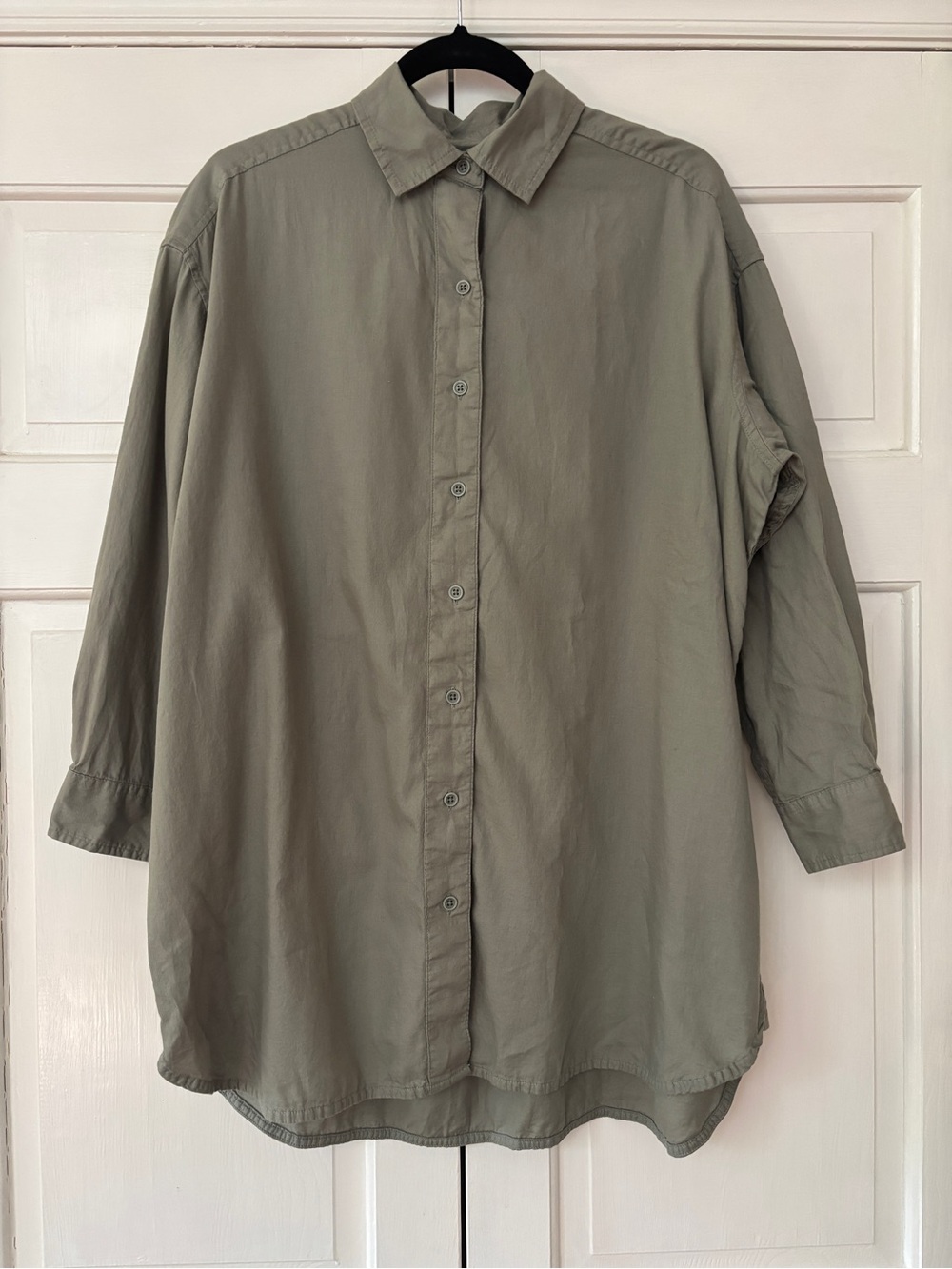 Pact Tunic Top Oversized Long-Sleeve Button-Up Shirt Olive Green Size XS / Small